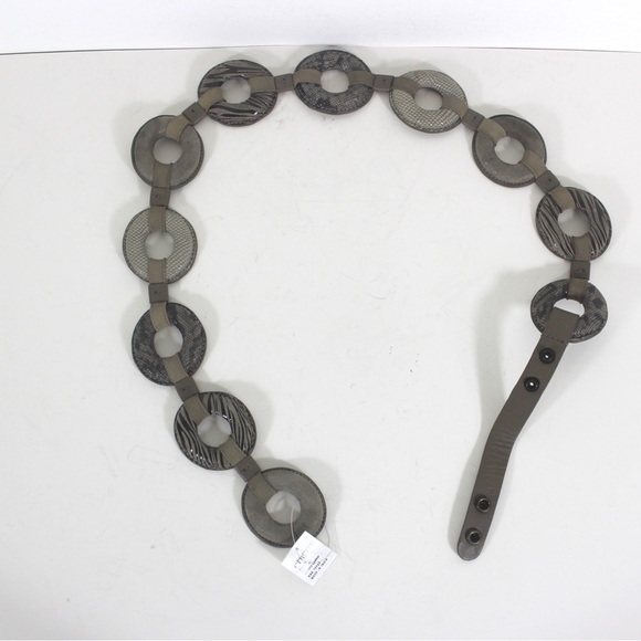 Grey Leather Link Stretch Belt Donut Rings Small - Picture 10 of 11